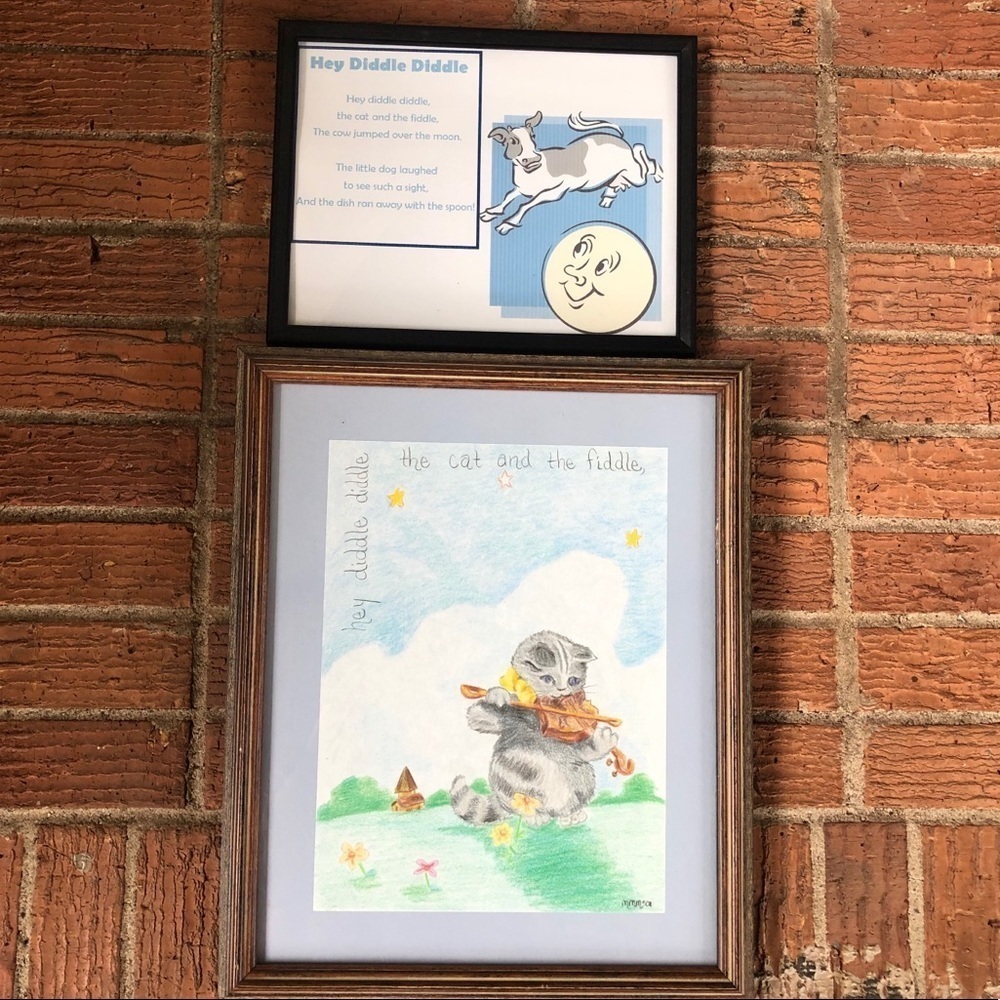 Hey Diddle Diddle Framed Color Pencil Sketch